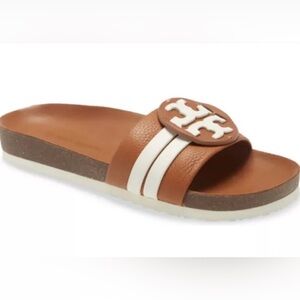 Tory Burch Brown and White Slide Sandals, size 8